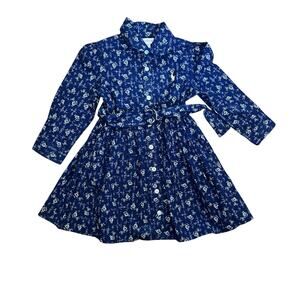 Ralph Lauren Madelyn Floral Cotton Shirt Dress Blue Long Sleeve Cotton Size 12M